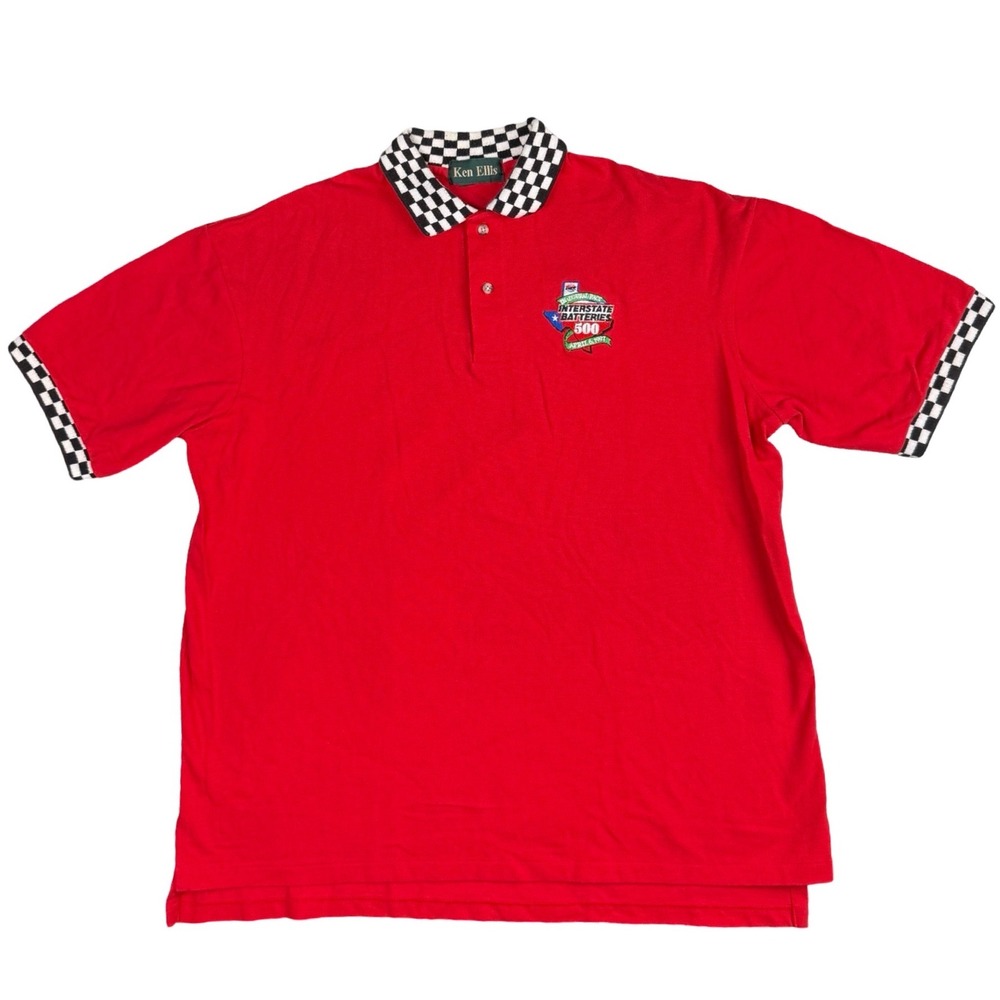 Vintage Ken Ellis Polo Shirt XL Interstate Batteries 500 Texas Checkered USA